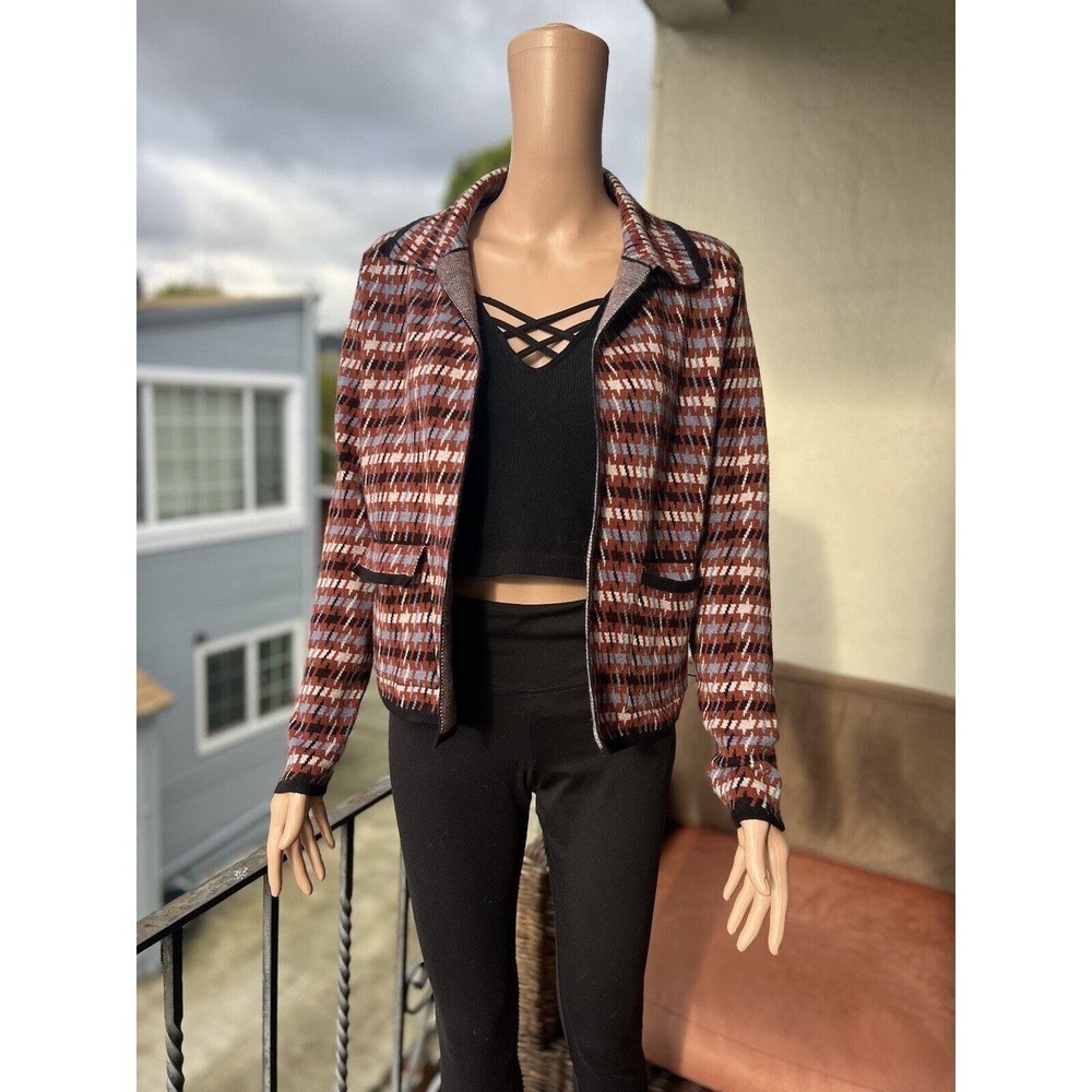 Tahari Women's Cardigan Sweater Houndstooth Multicolor Open Pockets XS